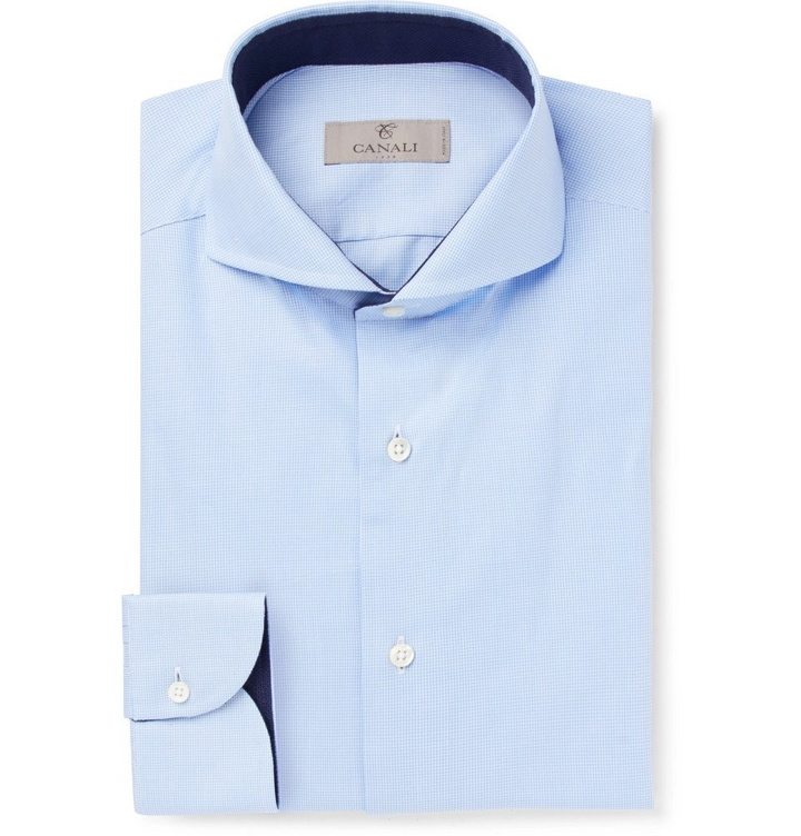 Photo: Canali - Light-Blue Slim-Fit Cutaway-Collar Puppytooth Cotton Shirt - Men - Light blue