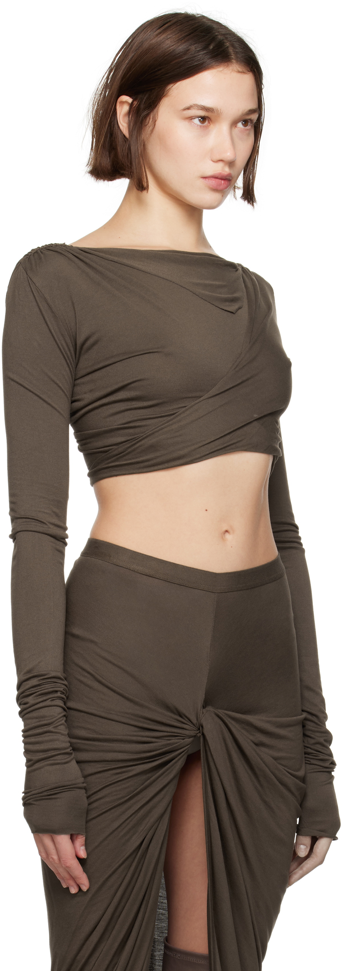 Rick Owens Lilies Taupe Porterville Jade LS Crop T-shirt