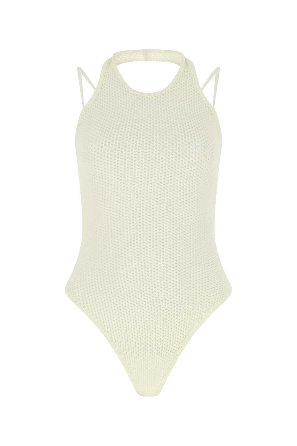 ANDREĀDAMO Ivory Stretch Viscose Blend Bodysuit