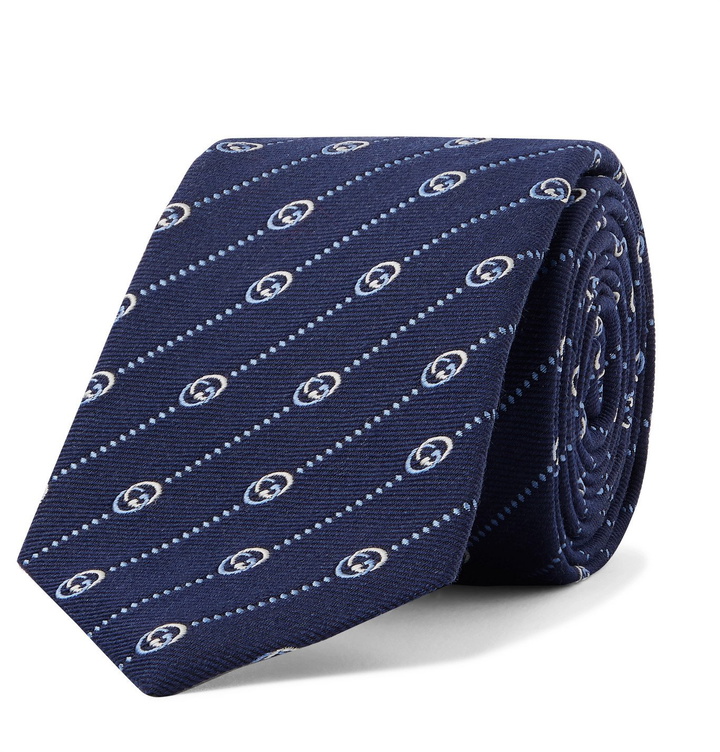 Photo: Gucci - 7.5cm Logo-Jacquard Silk and Wool-Blend Tie - Blue