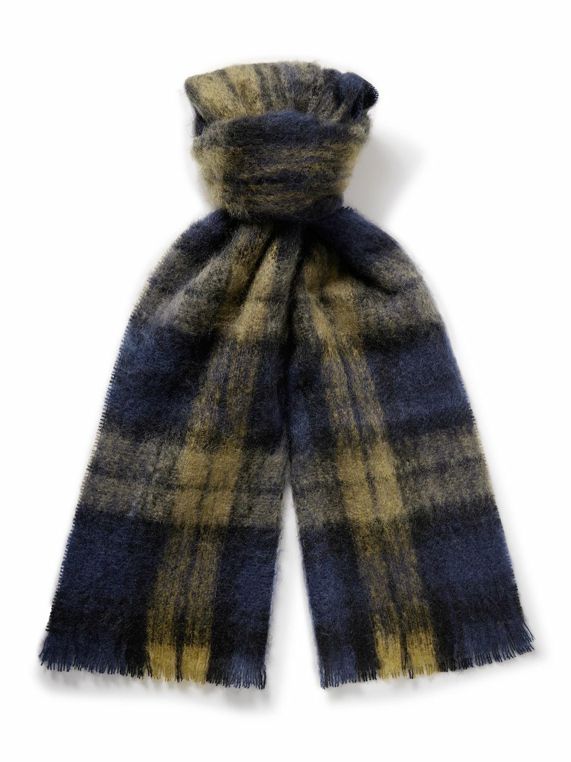 De Bonne Facture - University Fringed Checked Mohair and Wool-Blend Scarf