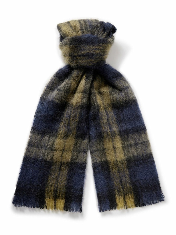 Photo: De Bonne Facture - University Fringed Checked Mohair and Wool-Blend Scarf