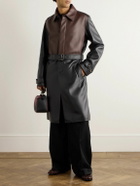 LOEWE - Belted Two-Tone Panelled Leather Coat - Black