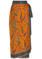 Etro Paisley-print Cotton Midi Wrap Sarong Skirt - Orange - One Size