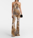 Roberto Cavalli Jaguar-print cutout jersey jumpsuit