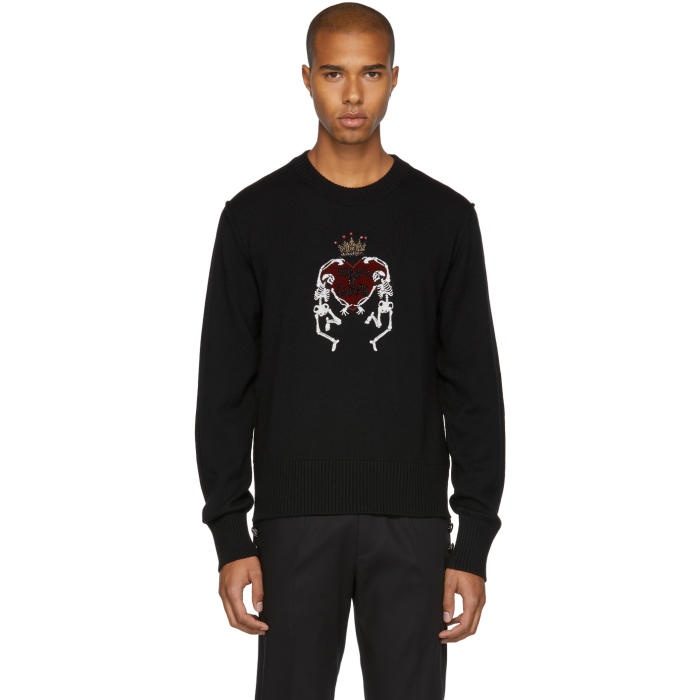 Photo: Dolce and Gabbana Black Skeleton Love Crown Sweater 