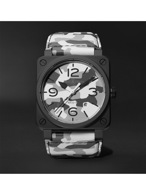Photo: BELL & ROSS - BR 03-92 Limited Edition Automatic 42mm Ceramic and Leather Watch, Ref. No. BR0392-CG-CE/SCA - Gray