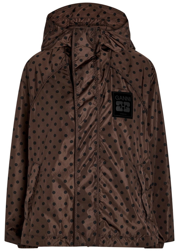 Photo: Ganni Polka dot Hooded Shell Jacket Brown