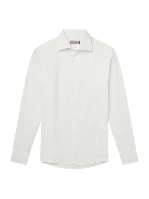 Photo: Canali - Cotton-Herringbone Shirt - White