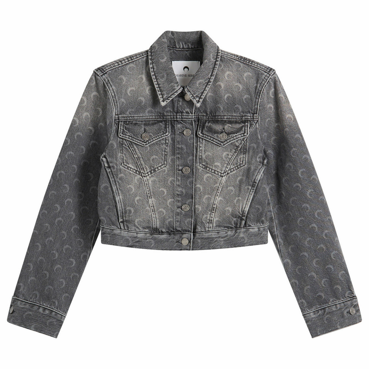 Marine Serre Women's Moon Laser Denim Crop Jacket in Dark Grey