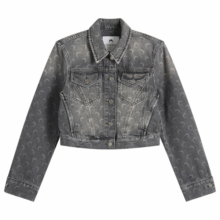 Photo: Marine Serre Women's Moon Laser Denim Crop Jacket in Dark Grey