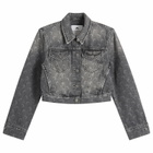 Marine Serre Women's Moon Laser Denim Crop Jacket in Dark Grey