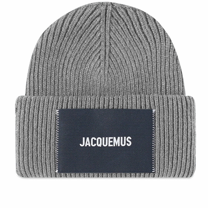 Photo: Jacquemus Men's Patch Logo Beanie in Light Grey