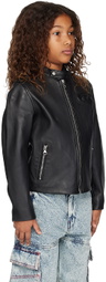 Diesel Kids Black Embossed Leather Jacket