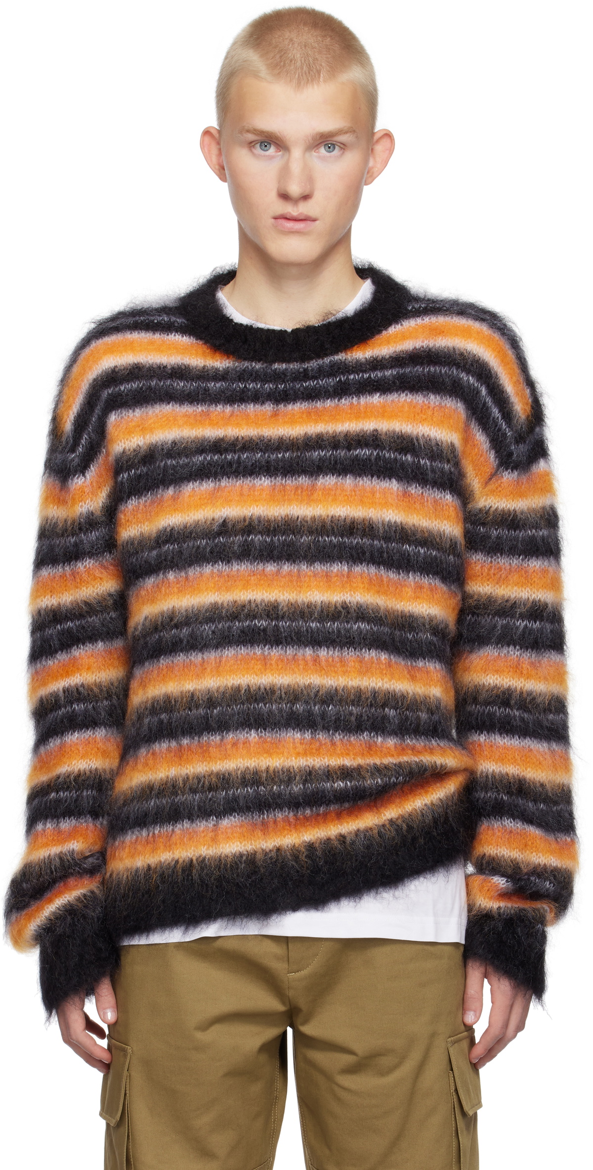 Marni Black Orange Fuzzy Wuzzy Striped Sweater Marni