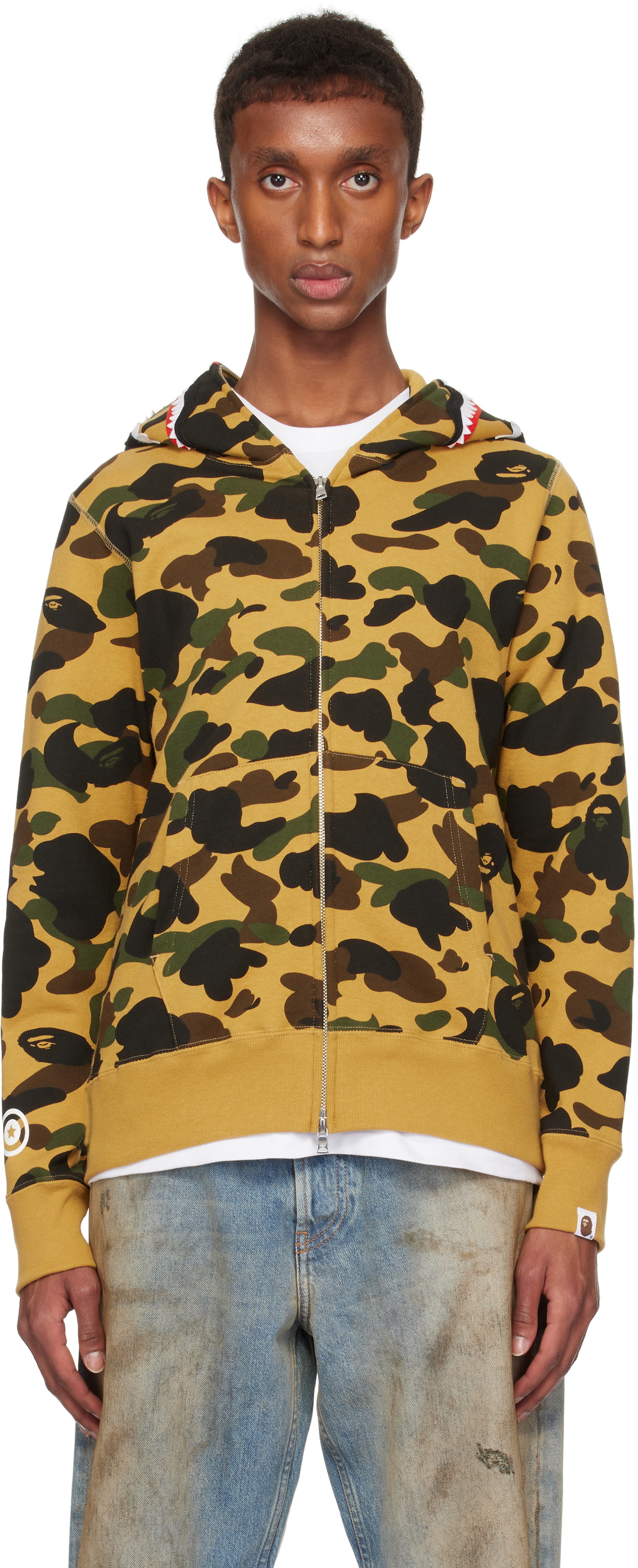 BAPE Yellow Khaki 1st Camo 2nd Shark Full Zip Hoodie A Bathing Ape