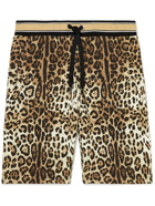 DOLCE & GABBANA - Leopard-Print Cotton-Jersey Drawstring Shorts - Brown