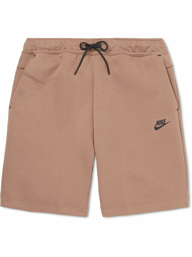 Photo: Nike - Sportswear Wide-Leg Logo-Print Cotton-Blend Tech Fleece Drawstring Shorts - Brown