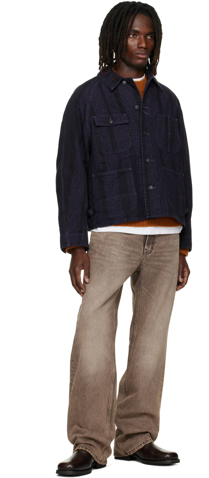 NEEDLES Black Python Jacquard Short Denim Jacket