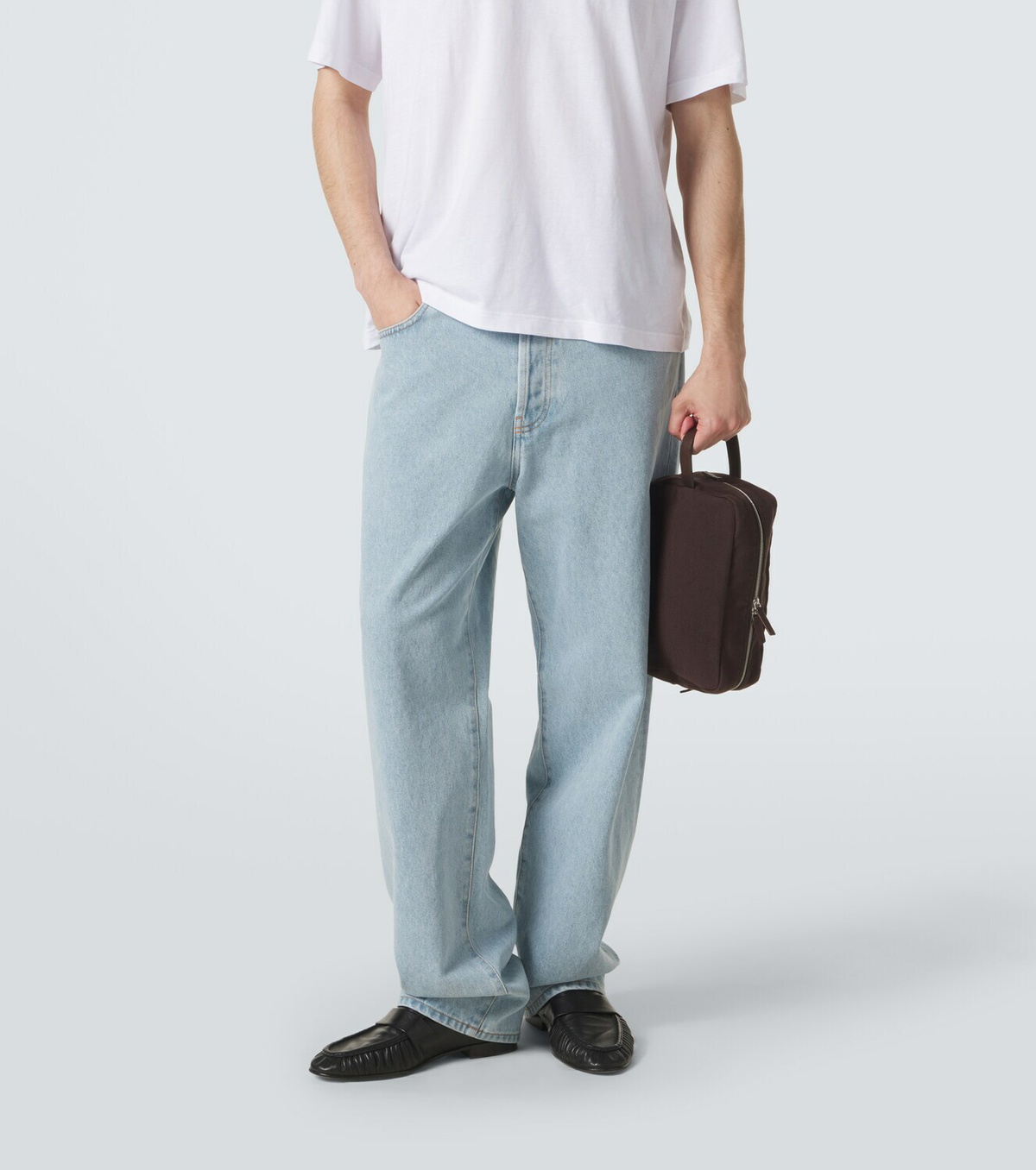The Row Astra leather-trimmed canvas pouch