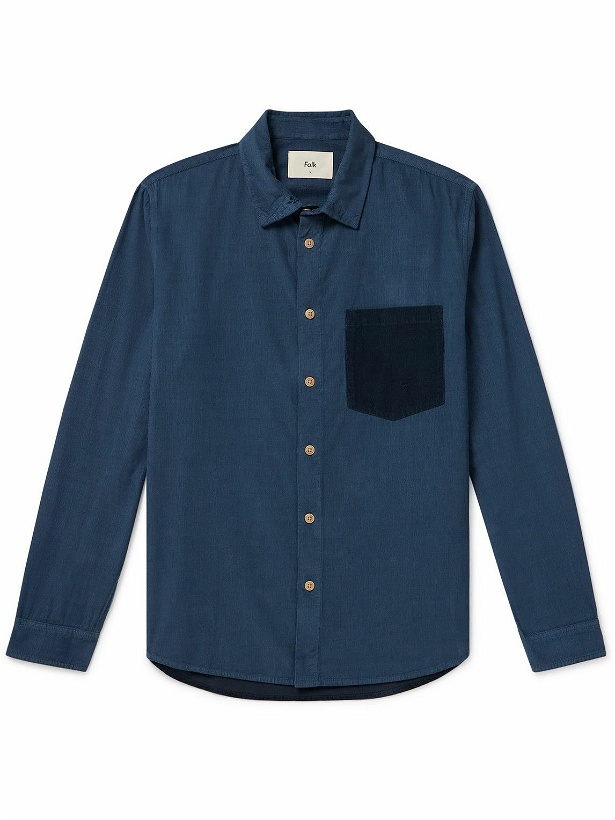 Photo: Folk - Two-Tone Cotton-Corduroy Shirt - Blue
