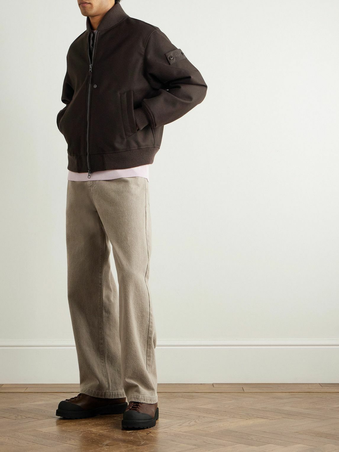 Stone Island - Wool-Blend Flannel Bomber Jacket - Brown