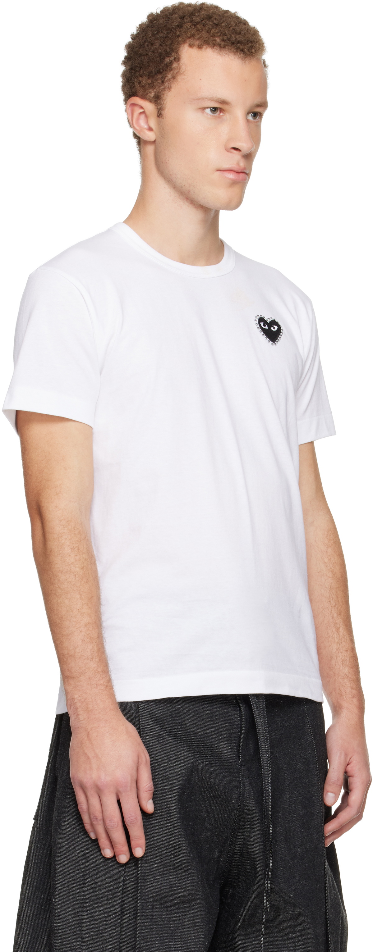COMME des GARÇONS PLAY White Rhinestone Emblem Black Heart T-shirt