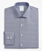 Brooks Brothers Men's Stretch Milano Slim-Fit Dress Shirt, Non-Iron Royal Oxford English Collar Glen Plaid | Navy