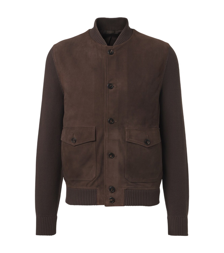 Photo: Slowear Cotton-trimmed suede bomber jacket