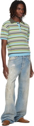 Andersson Bell Blue & Green Stripe Wool Polo