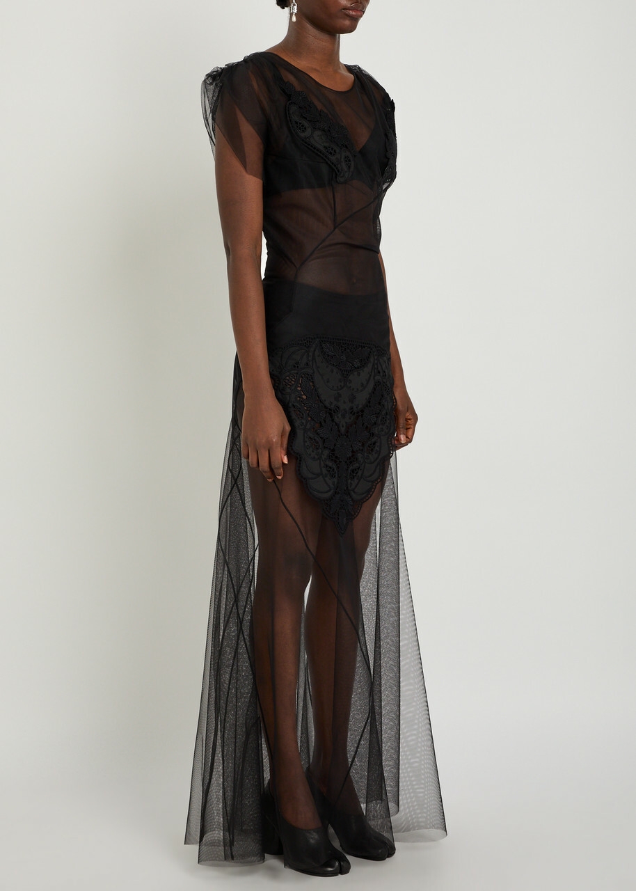 Vivienne Westwood Justina Embroidered-appliqué Mesh Maxi Dress Black