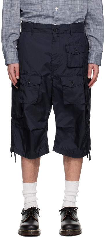 Photo: Engineered Garments Navy Drawstring Cargo Shorts