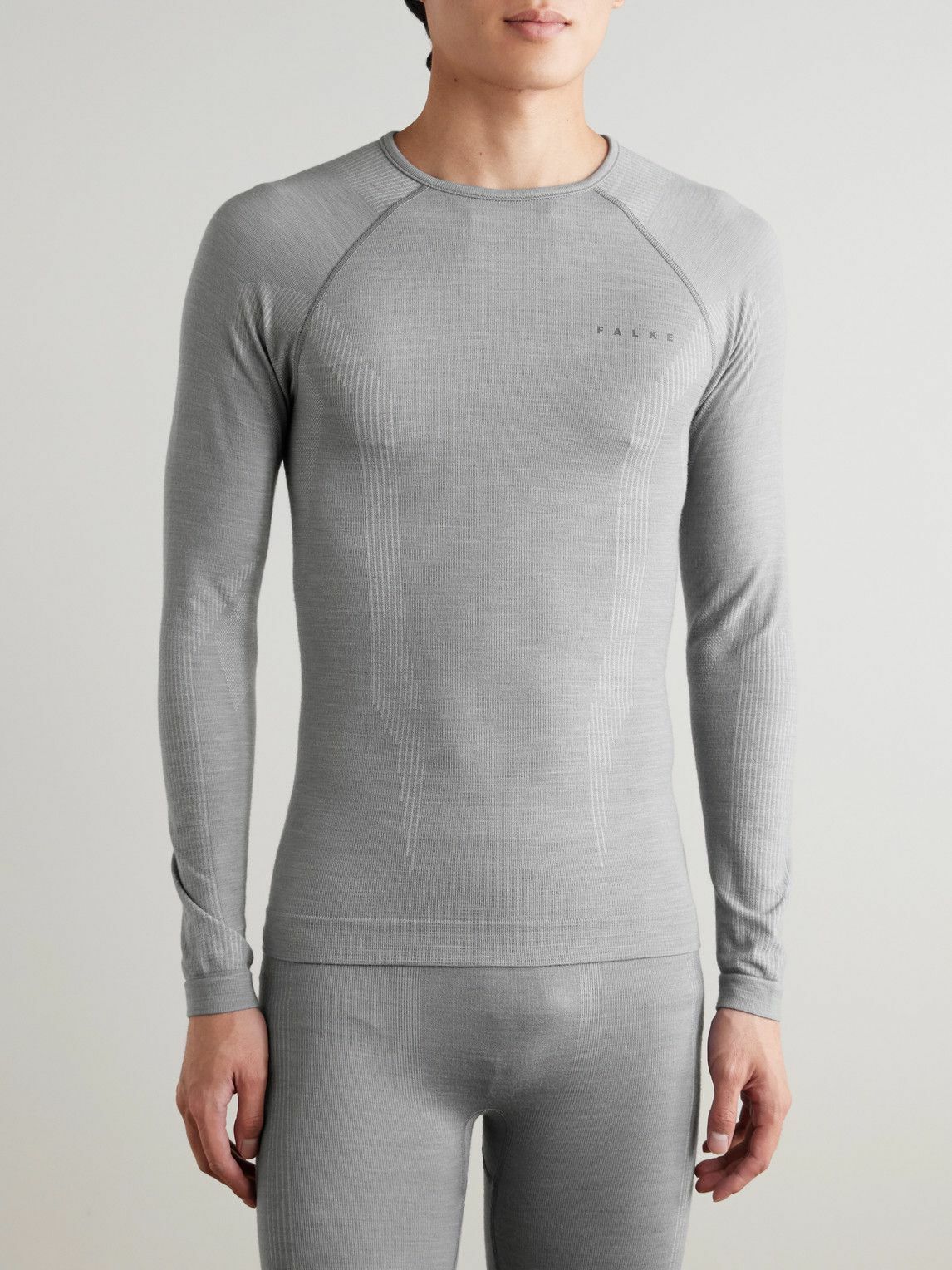 Falke - Printed Virgin Wool-Blend Ski Base Layer - Gray