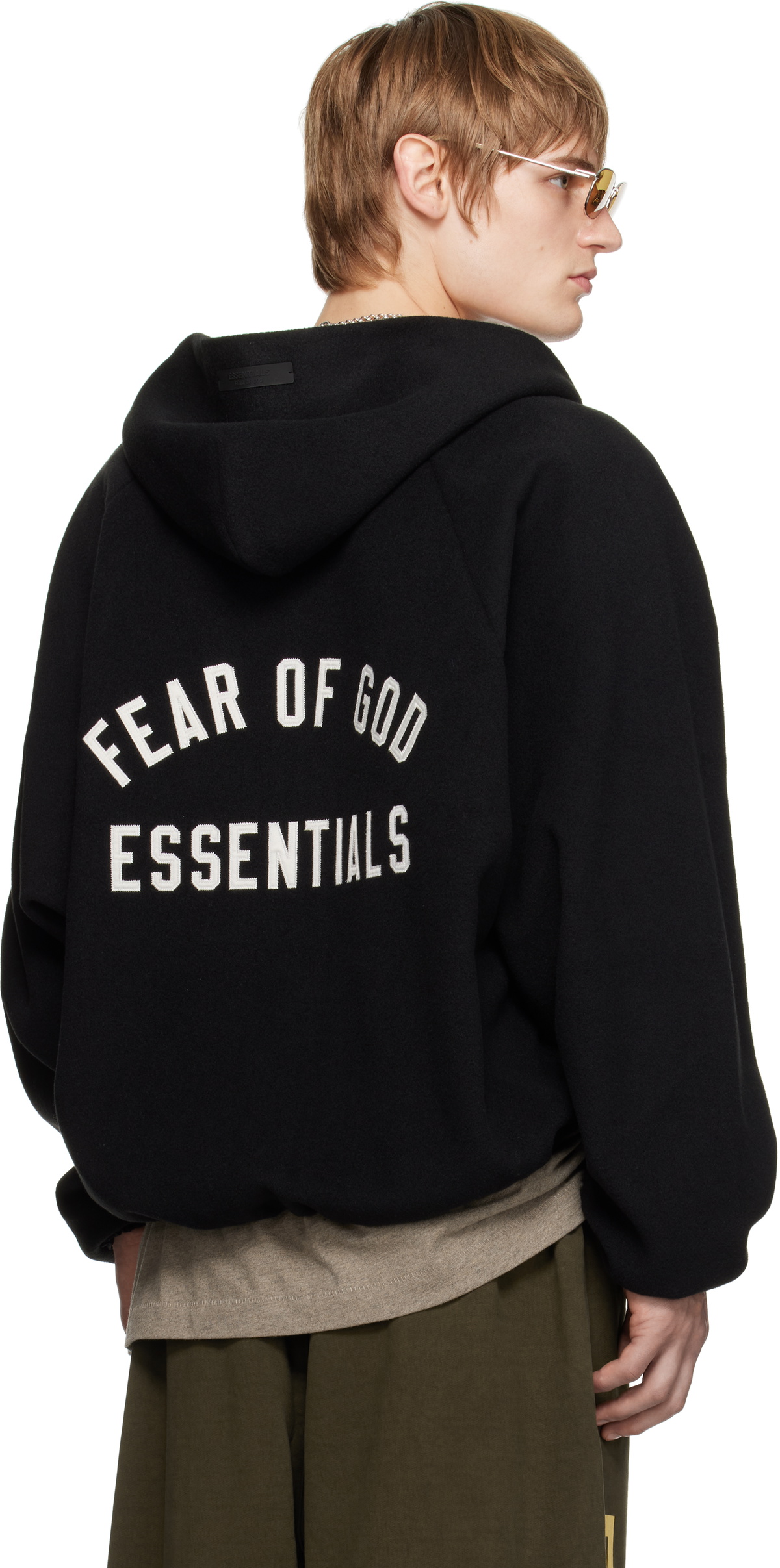 Fear of God ESSENTIALS Black Brushed Hooded Bomber Jacket Fear Of