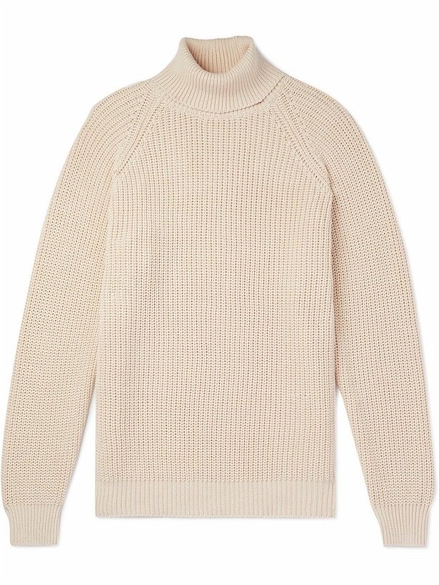 Photo: Ghiaia Cashmere - Ribbed Cotton Rollneck Sweater - Neutrals