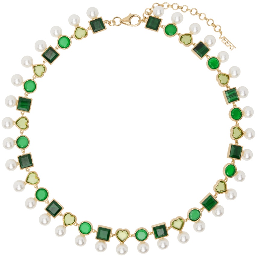 Photo: VEERT White & Gold 'The Green Pearl Shape' Necklace