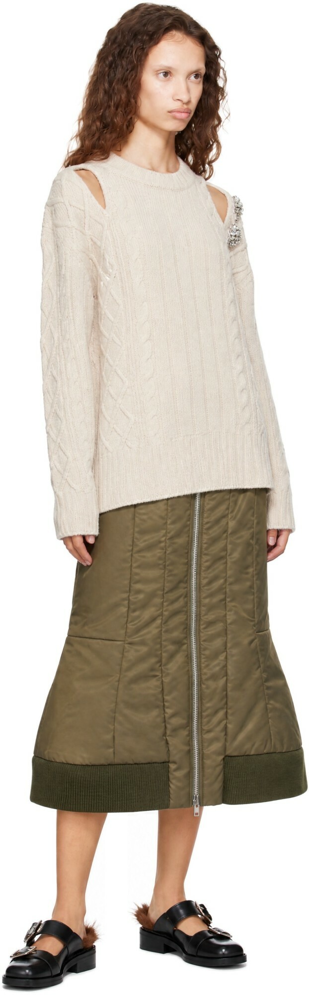Simone Rocha Beige Cable Knit Slash Sweater
