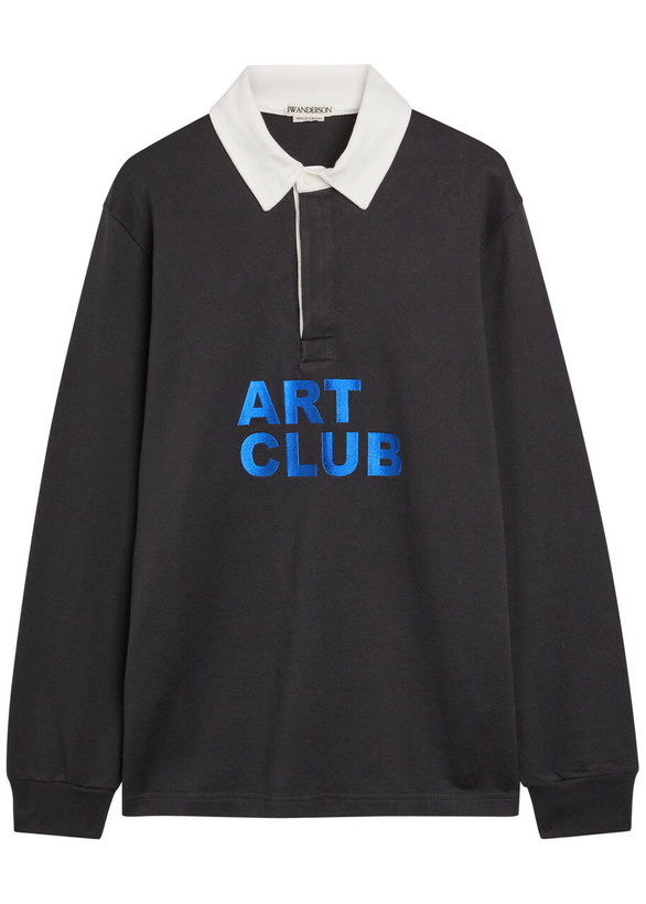 Photo: JW Anderson Art Club Embroidered Cotton Polo Shirt Black