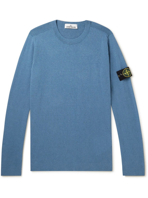 Photo: Stone Island - Logo-Appliquéd Knitted Sweater - Blue