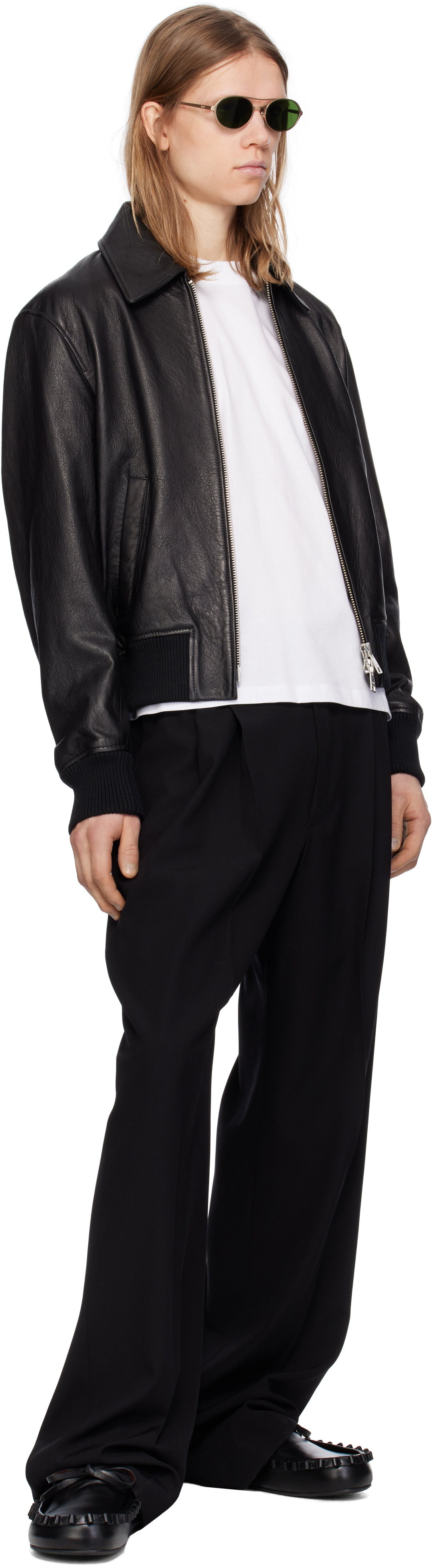 AMI Paris Black Zipped Leather Jacket
