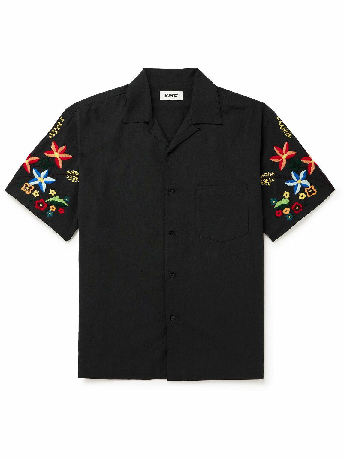 Photo: YMC - Idris Convertible-Collar Embroidered Cotton and Linen-Blend Shirt - Black