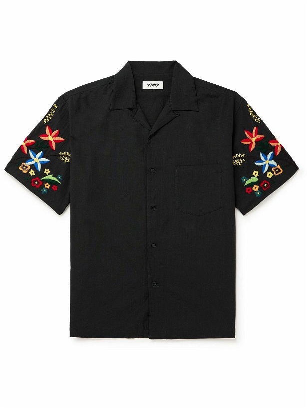 Photo: YMC - Idris Convertible-Collar Embroidered Cotton and Linen-Blend Shirt - Black