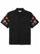 YMC - Idris Convertible-Collar Embroidered Cotton and Linen-Blend Shirt - Black