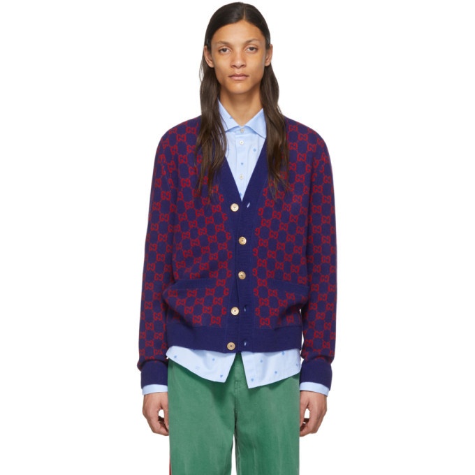 Photo: Gucci Blue and Red GG Cardigan