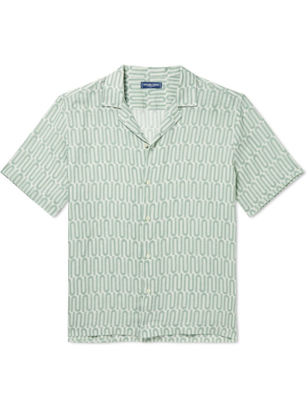 Photo: Frescobol Carioca - Roberto Camp-Collar Printed Linen Shirt - Green
