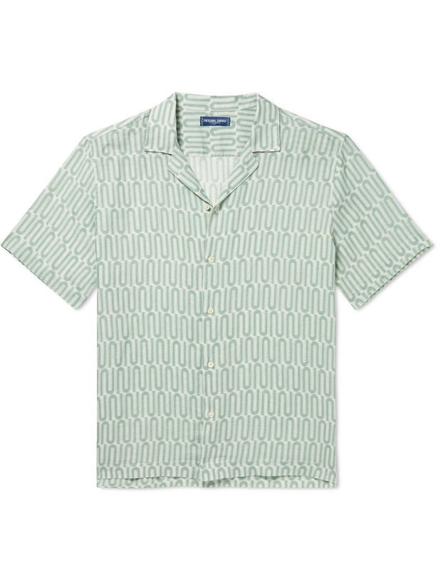 Photo: Frescobol Carioca - Roberto Camp-Collar Printed Linen Shirt - Green