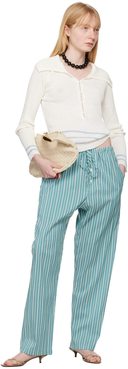 Bode Blue Shore Stripe Trousers