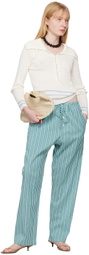 Bode Blue Shore Stripe Trousers