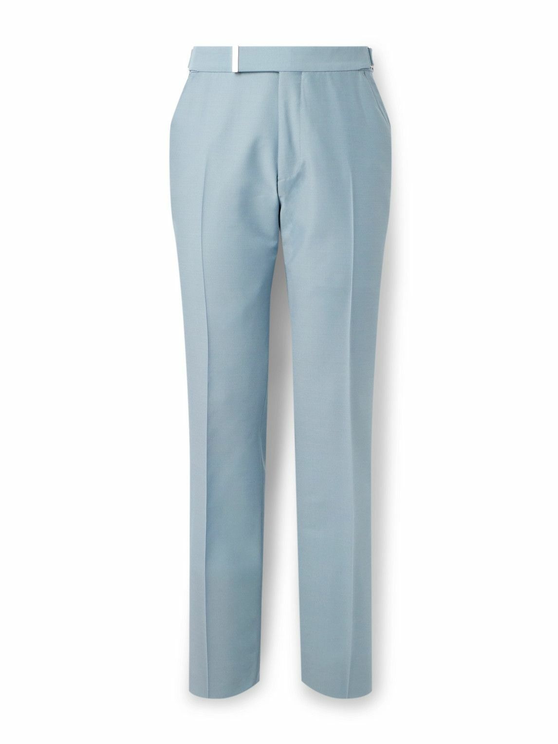 Photo: TOM FORD - Slim-Fit Tapered Belted Wool and Silk-Blend Twill Trousers - Blue