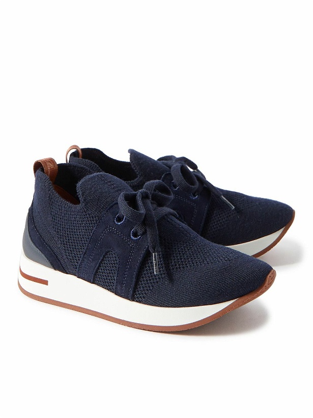 Photo: Loro Piana Kids - Walk Leather- and Suede-Panelled Mesh Sneakers - Blue